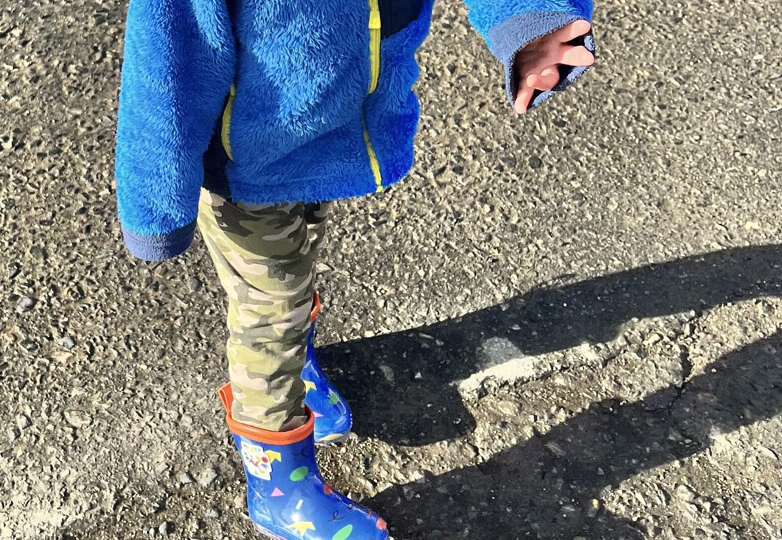 歩いて登降園する２歳３ヶ月の子供